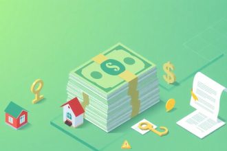 Isometric cash stack with houses and keys in a blog header.