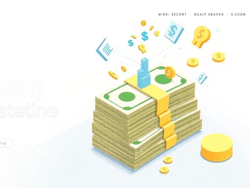 Isometric cash stack with tax-related floating elements.