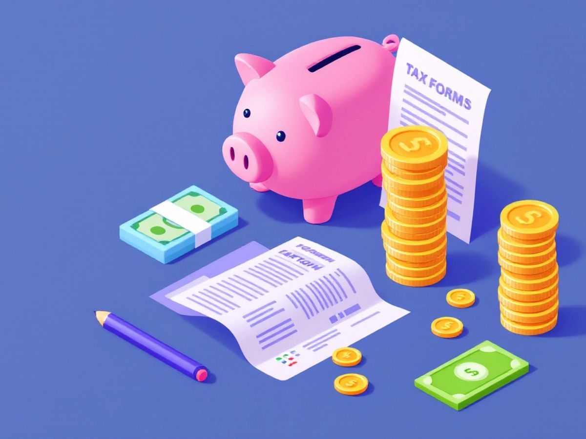 Isometric image of piggy bank and coins.