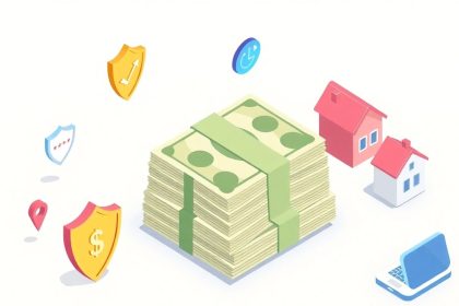 Isometric blog header with cash and floating elements.