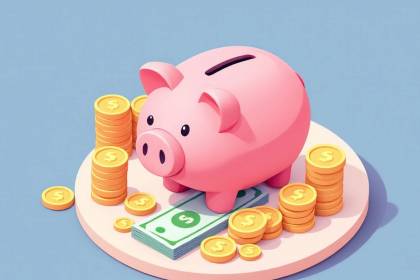 Isometric image of piggy bank and coins on solid background.