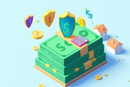 Isometric cash stack with floating 3D elements.