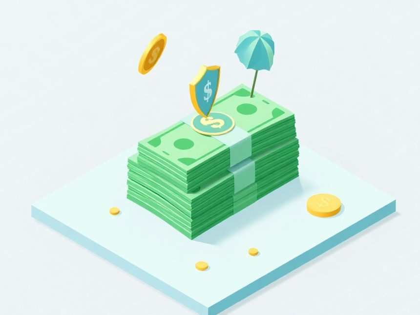 Isometric cash stack with floating protection elements.