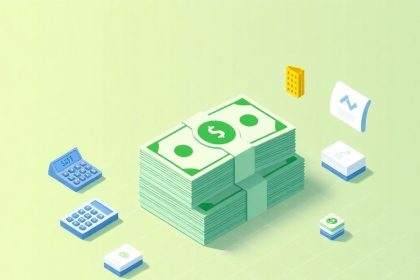 Isometric header image with cash and floating elements.