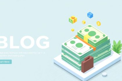 Isometric cash stack with floating business elements.