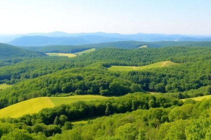 Vibrant Kentucky landscape with rolling hills and greenery.