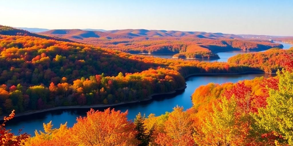 Connecticut landscape with autumn foliage and serene lakes.