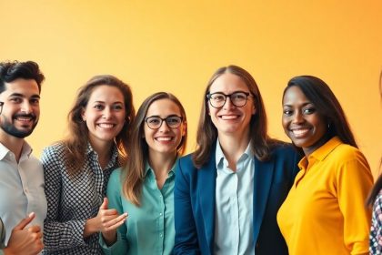 Diverse professionals collaborating in a vibrant business meeting.