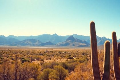 Desert landscape with cacti and mountains in Arizona.