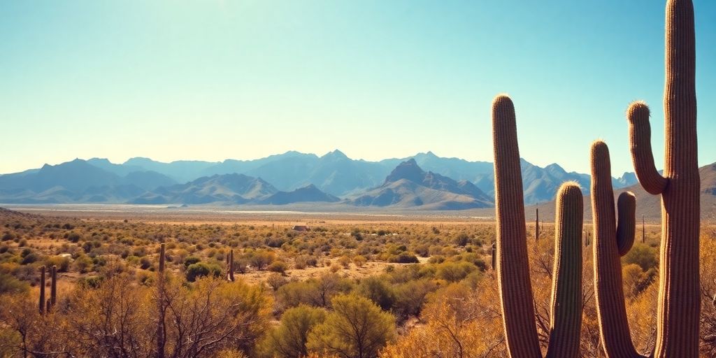 Desert landscape with cacti and mountains in Arizona.