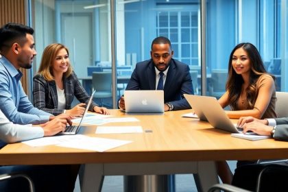 Group discussing LLC loans in a modern office.