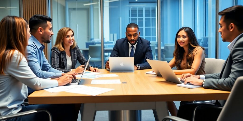 Group discussing LLC loans in a modern office.