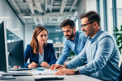 Team collaboration in a modern office setting.