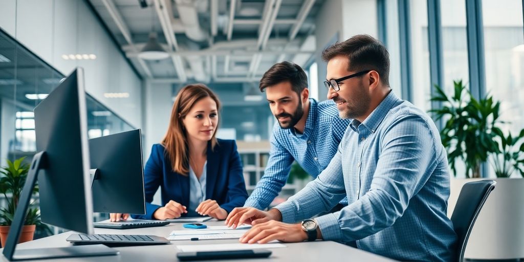 Team collaboration in a modern office setting.