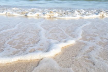 Delaware coastline with gentle waves and sandy shores.