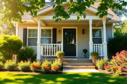 Cozy home with a front porch and greenery.