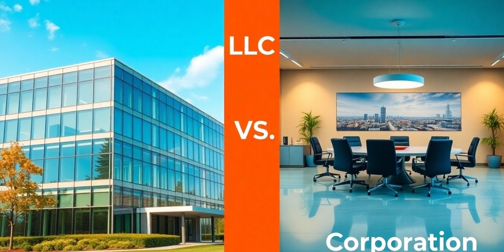 Split image of office building and meeting space.