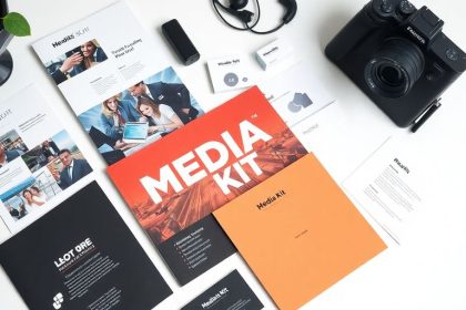 Photographic image of a professional media kit layout.