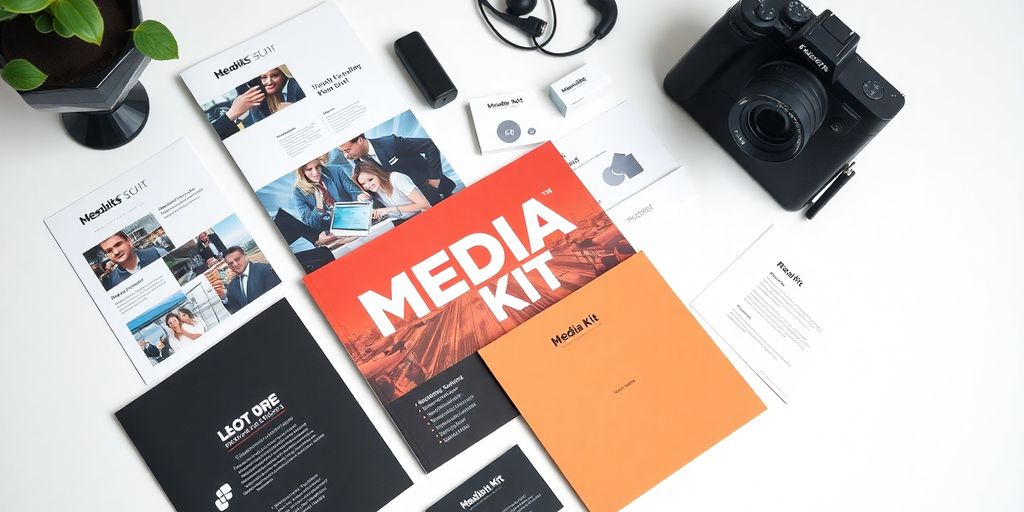 Photographic image of a professional media kit layout.