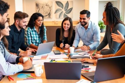 Group of entrepreneurs collaborating in a workspace.