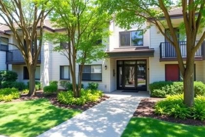 A modern rental property with outdoor space and landscaping.