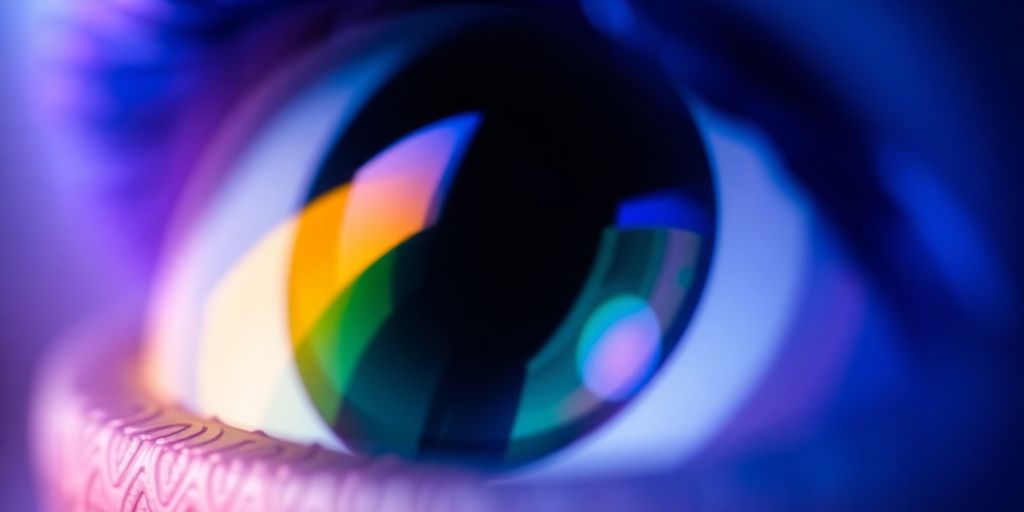 Close-up of a Holo lens with colorful reflections.