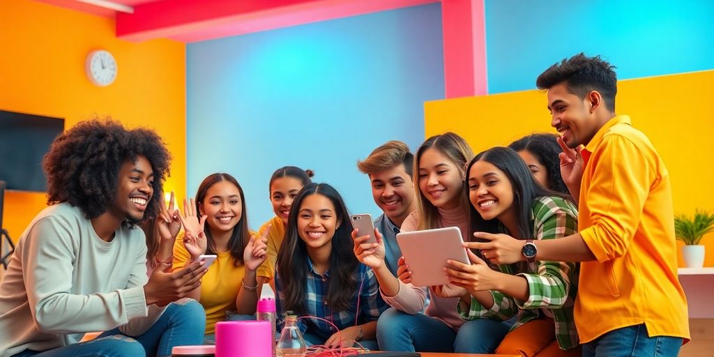 Diverse creators collaborating on TikTok content together.