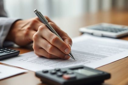 Person signing LLC formation documents with a pen.