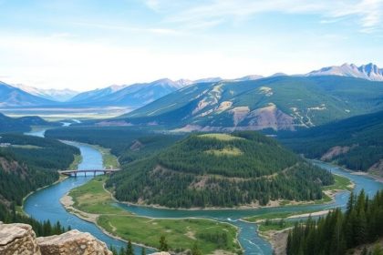 Idaho landscape with mountains and rivers.