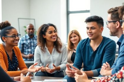 Diverse professionals engaging in a leadership training session.