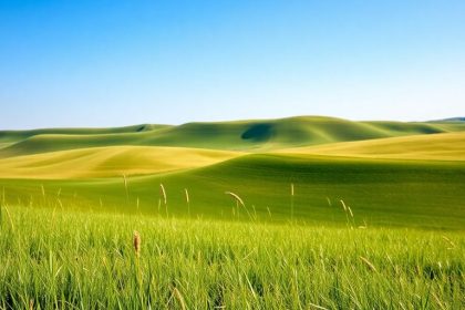 Scenic Kansas landscape with hills and clear sky.